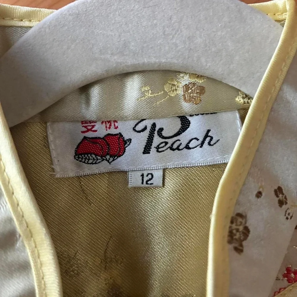 Peach Cream gold traditional Chinese Qipao top‎ & pant pankou button Sz Girls 12